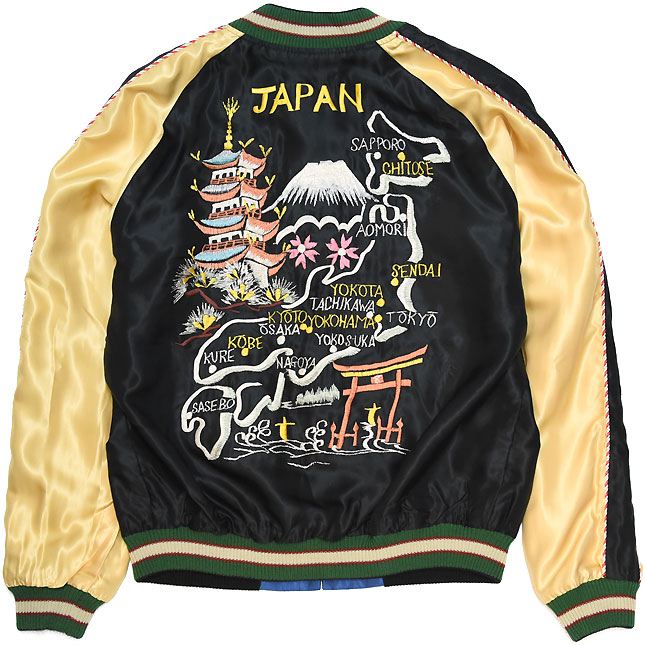 東洋スカジャン「JAPAN MAP×GOLD DRAGON」リバーシブルアセテート