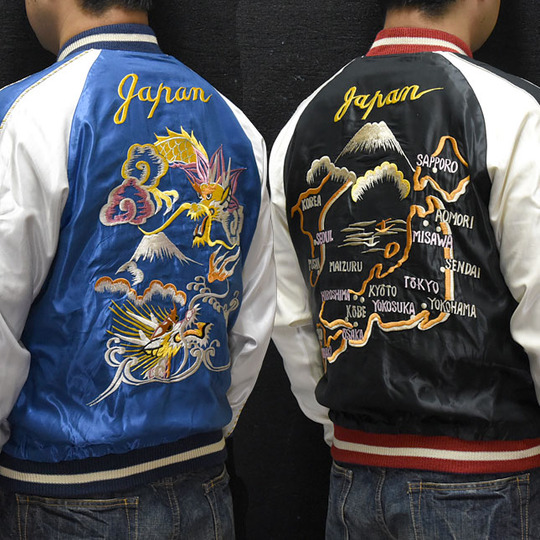 東洋スカジャン【DOUBLE DRAGON×JAPAN MAP】リバーシブルサテンスカ NO