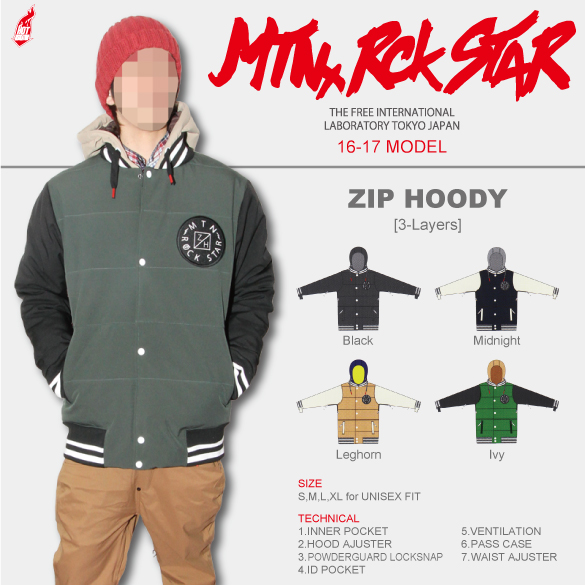 16-17 MTN.ROCK STAR(ﾏｳﾝﾃﾝﾛｯｸｽﾀｰ)・ZIP HOODY / Black,Midnight