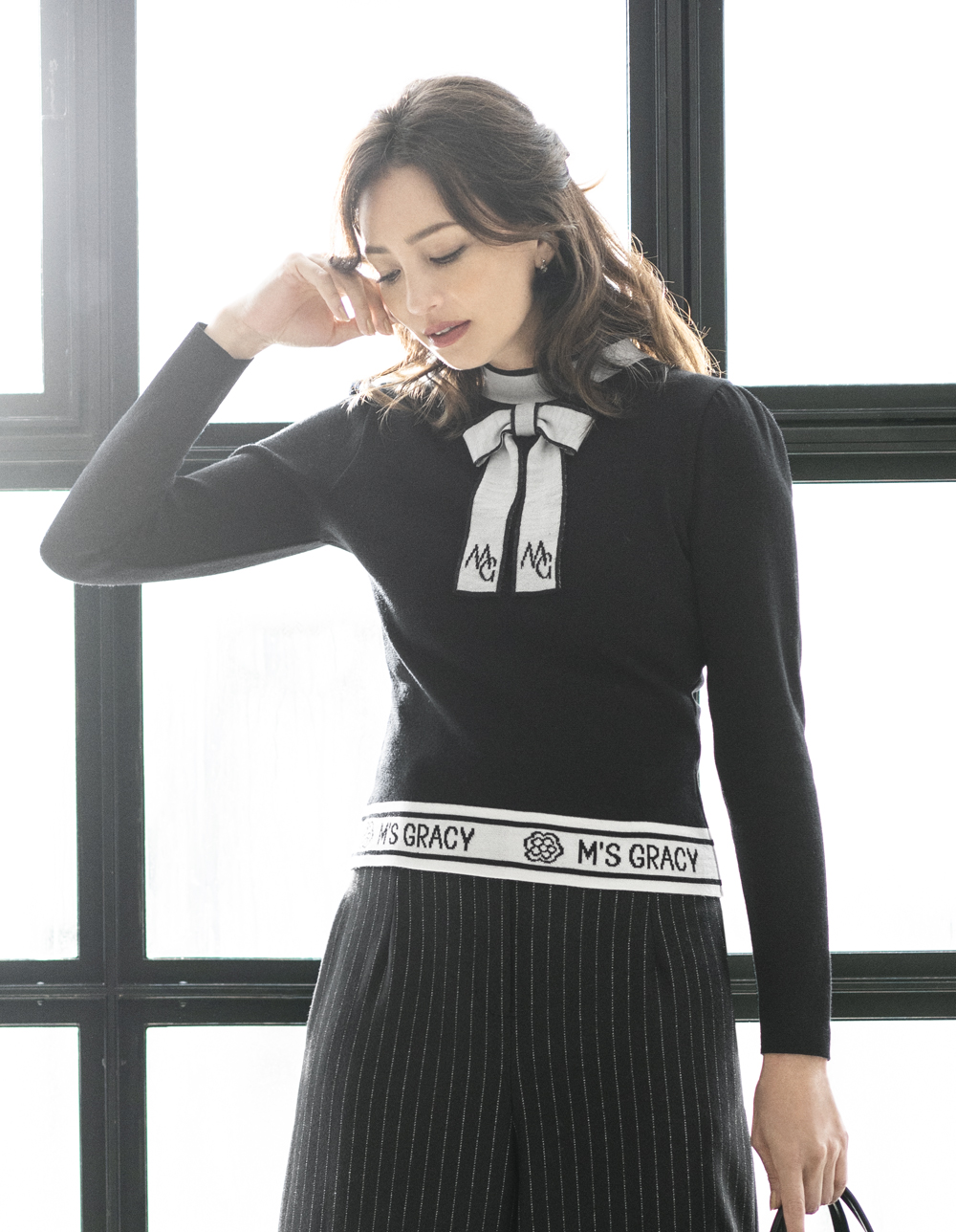 ウェストリボン付きリブニット | msgracy