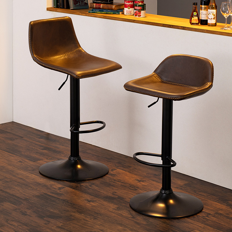 バーチェア ガス圧昇降式 本革調 回転 カフェ 丸タイプ 座面高さ58〜79