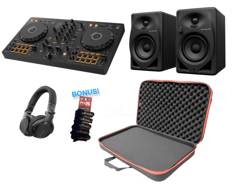 Pioneer DJ DDJ-FLX4 Bundle with Speakers, Headphones and Carry Bag
