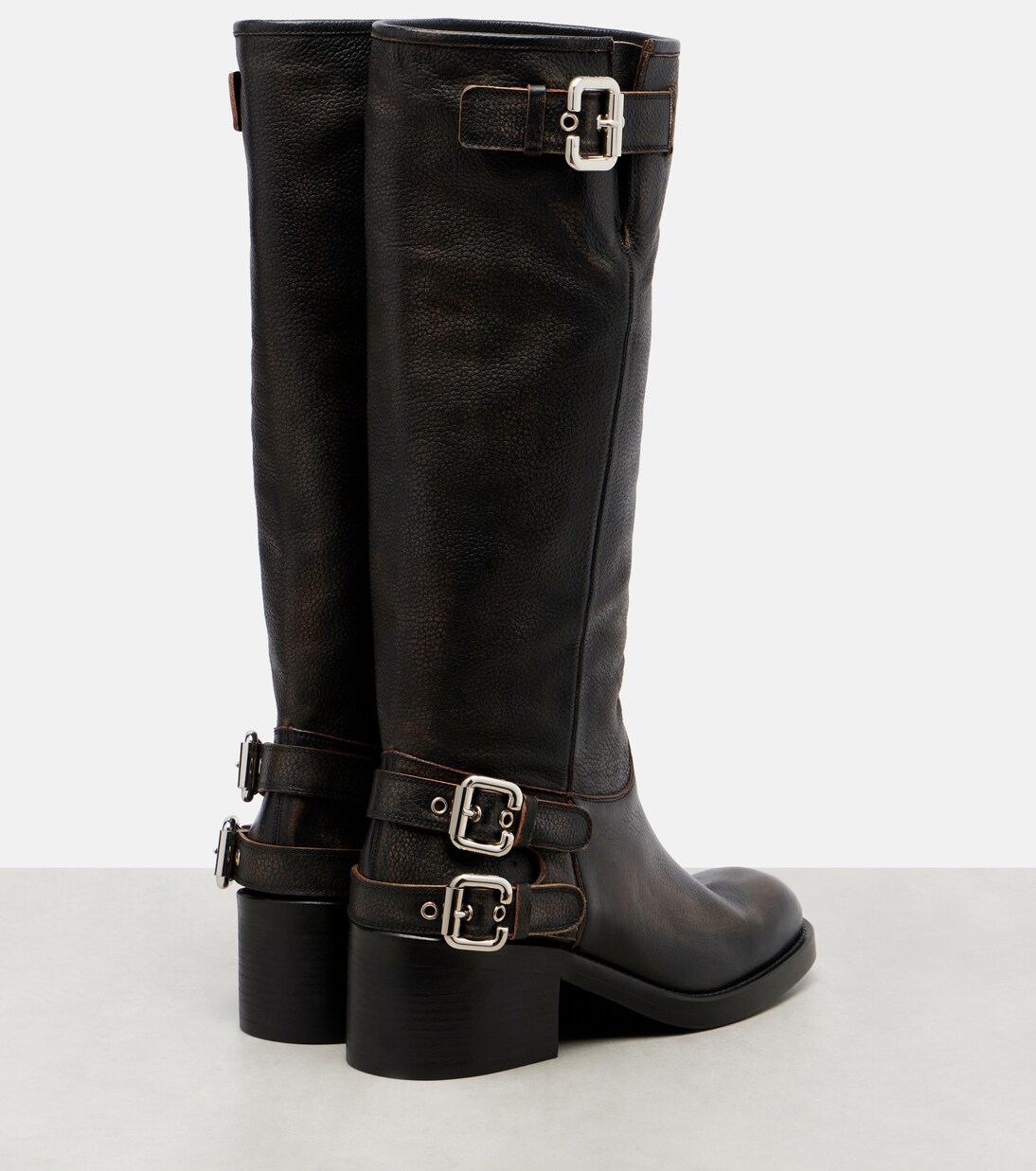 Dakota leather knee-high biker boots in black - Chloe | Mytheresa