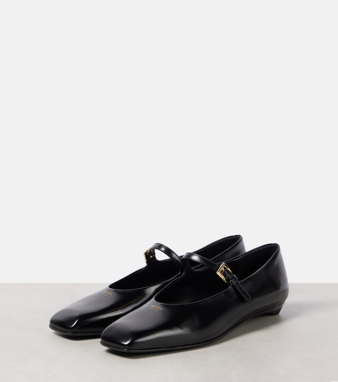 Brushed leather Mary Jane flats in black - Prada | Mytheresa