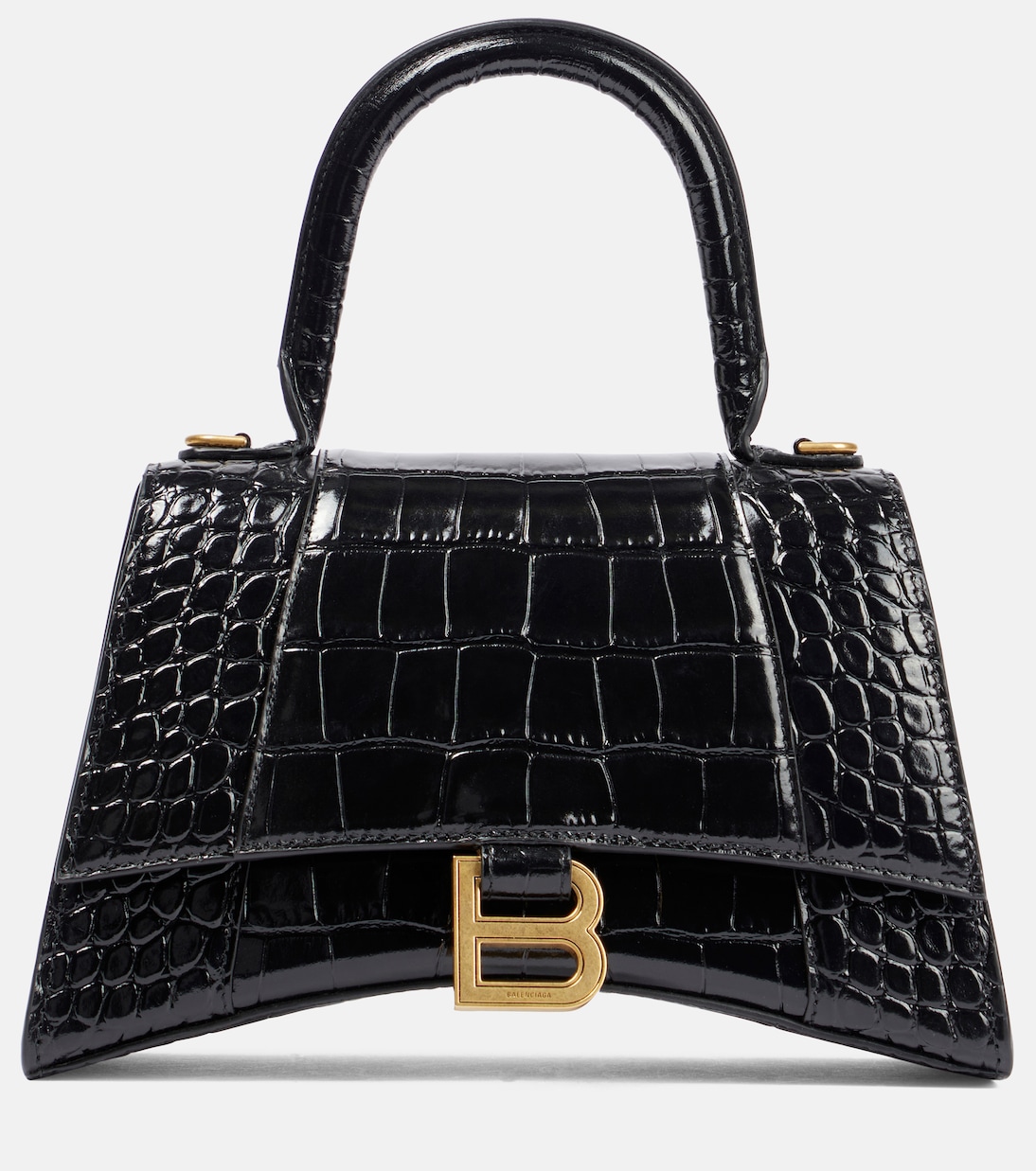 Hourglass XS croc-effect leather crossbody bag in black