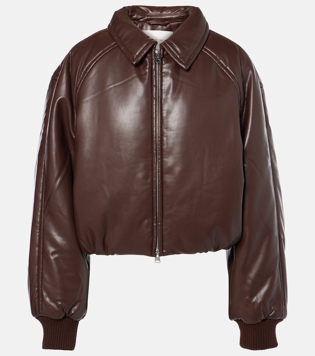 x Shoreditch Ski Club Tate faux leather bomber jacket in brown