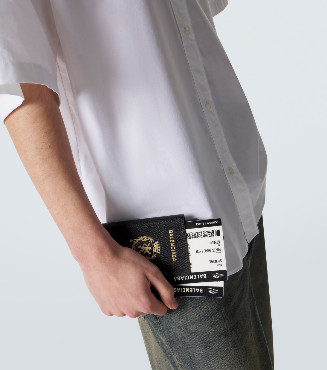 Leather-trimmed phone and passport holder in black - Balenciaga