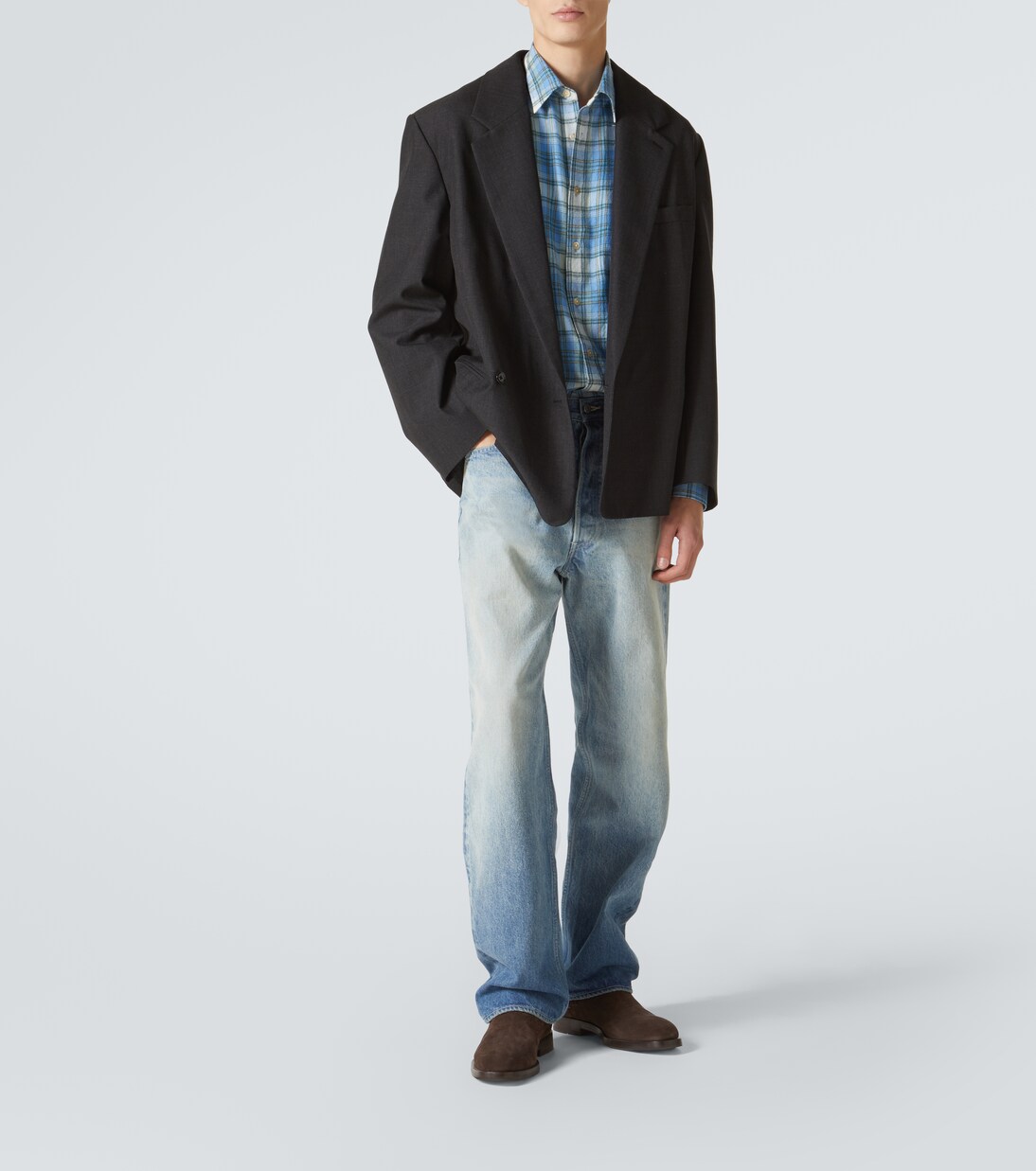 Airy checked wool shirt in blue - Auralee | Mytheresa