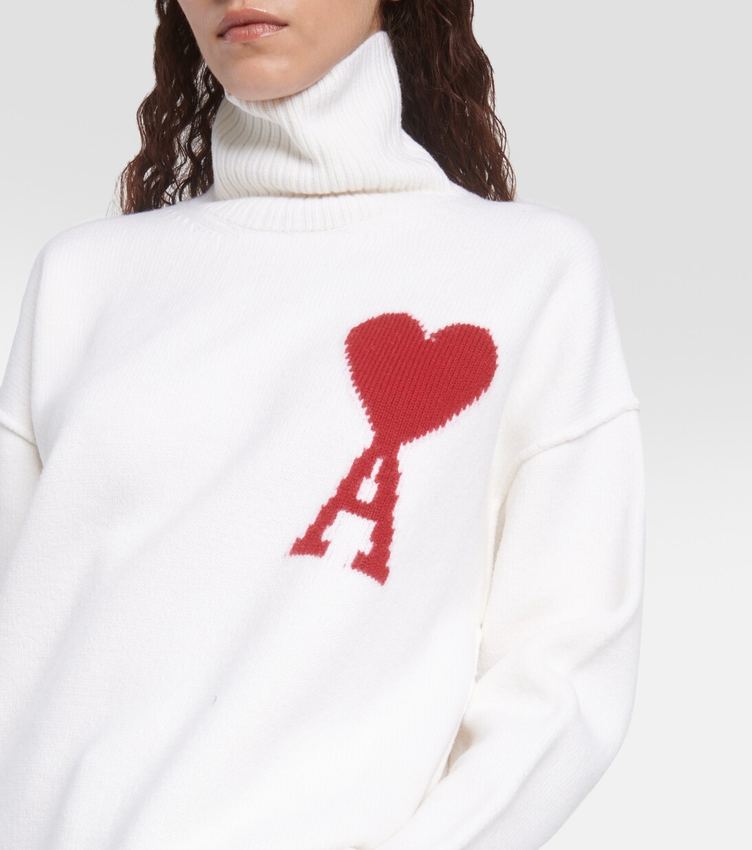 Ami de Cœur wool turtleneck sweater in white - Ami Paris | Mytheresa