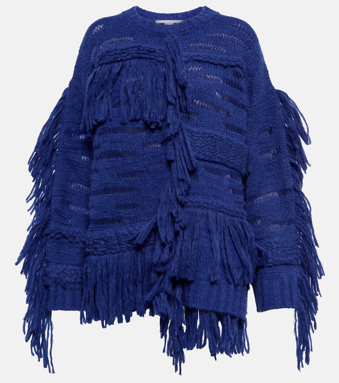 Fringed alpaca wool-blend sweater in blue - Stella Mc Cartney