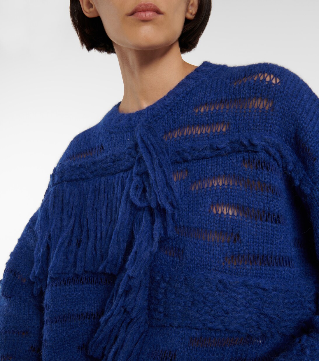 Fringed alpaca wool-blend sweater in blue - Stella Mc Cartney