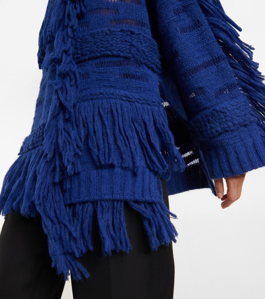 Fringed alpaca wool-blend sweater in blue - Stella Mc Cartney