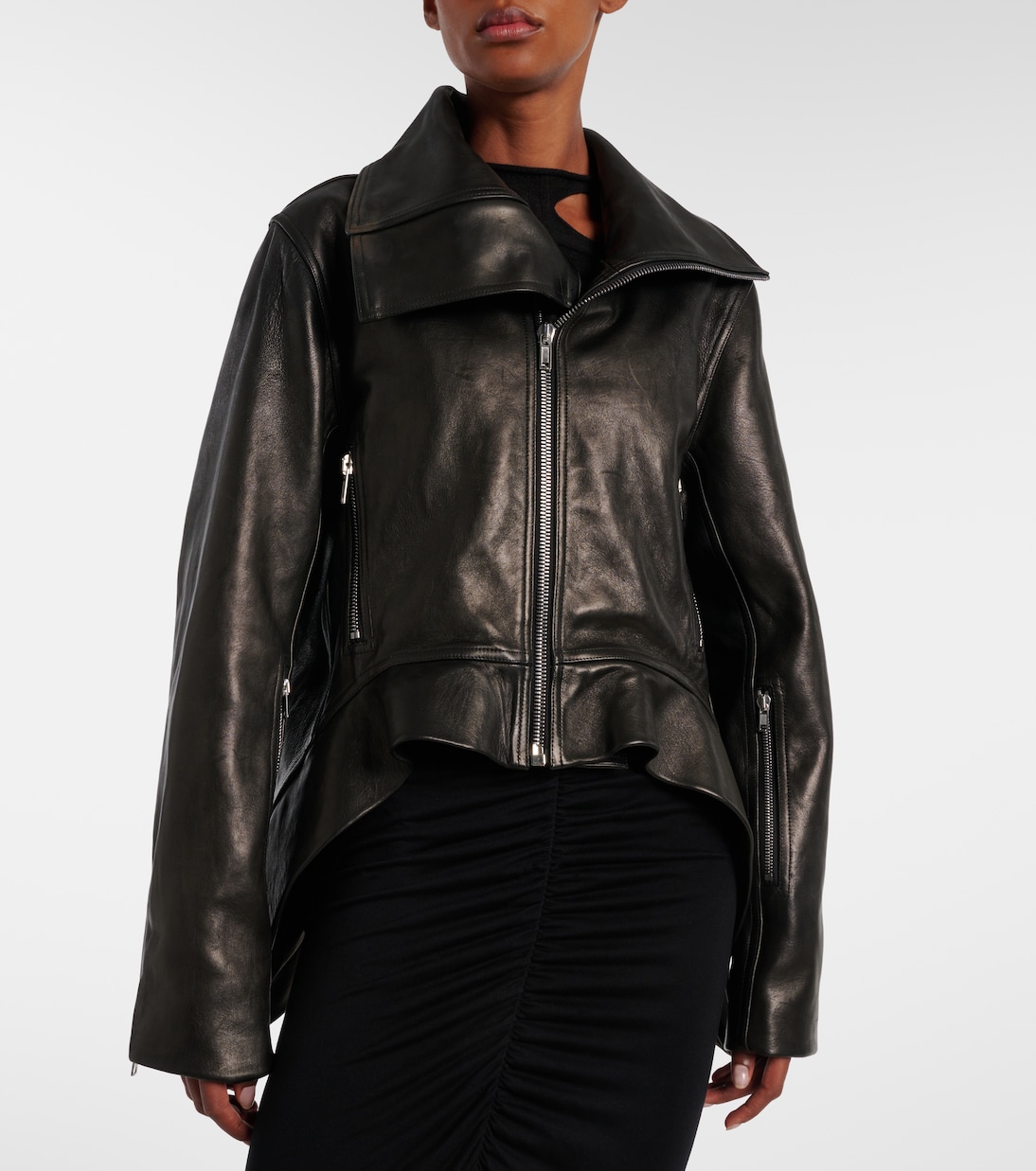Asymmetric leather jacket in black - Rick Owens | Mytheresa