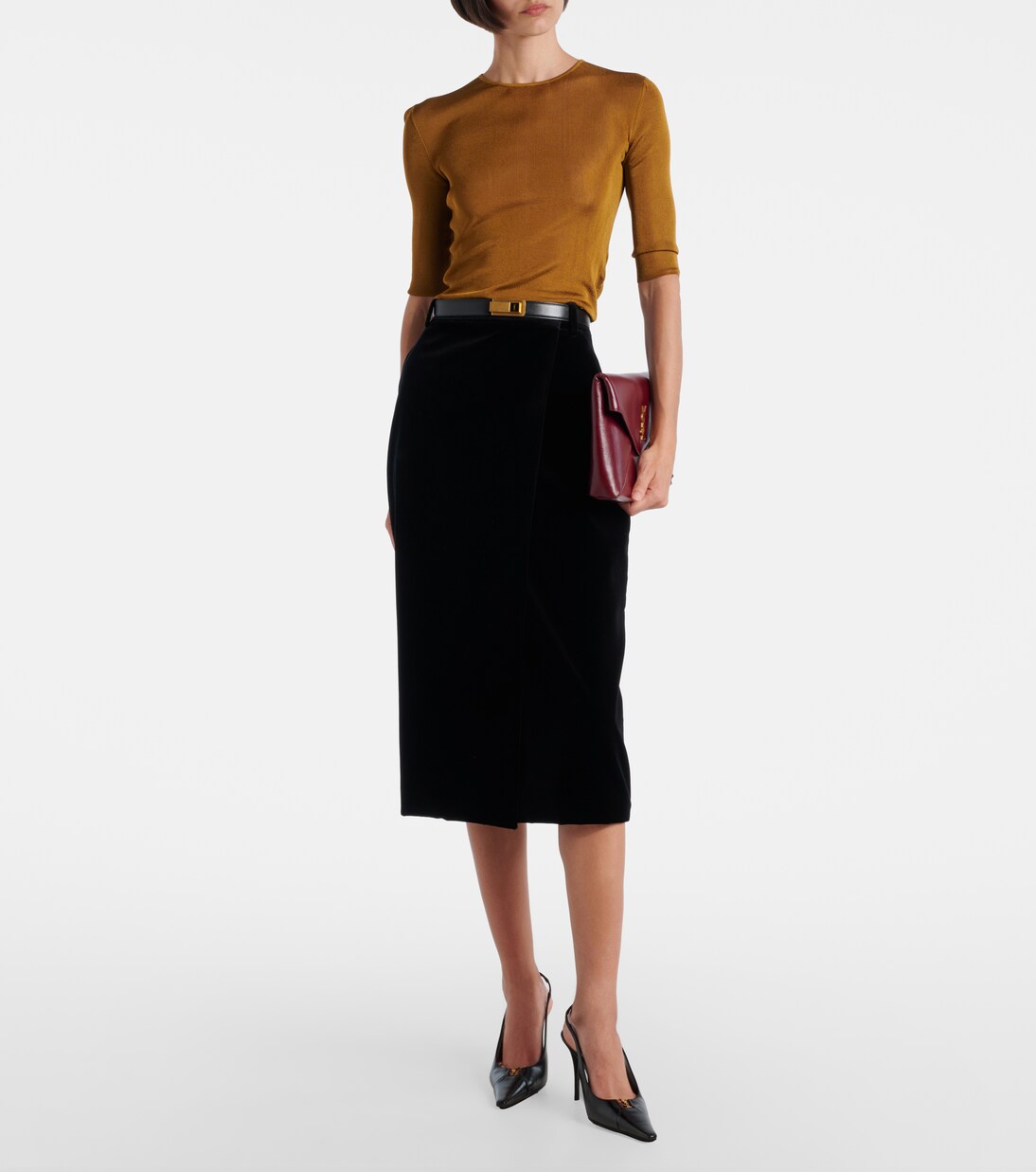 Cotton velvet pencil skirt in black - Saint Laurent | Mytheresa