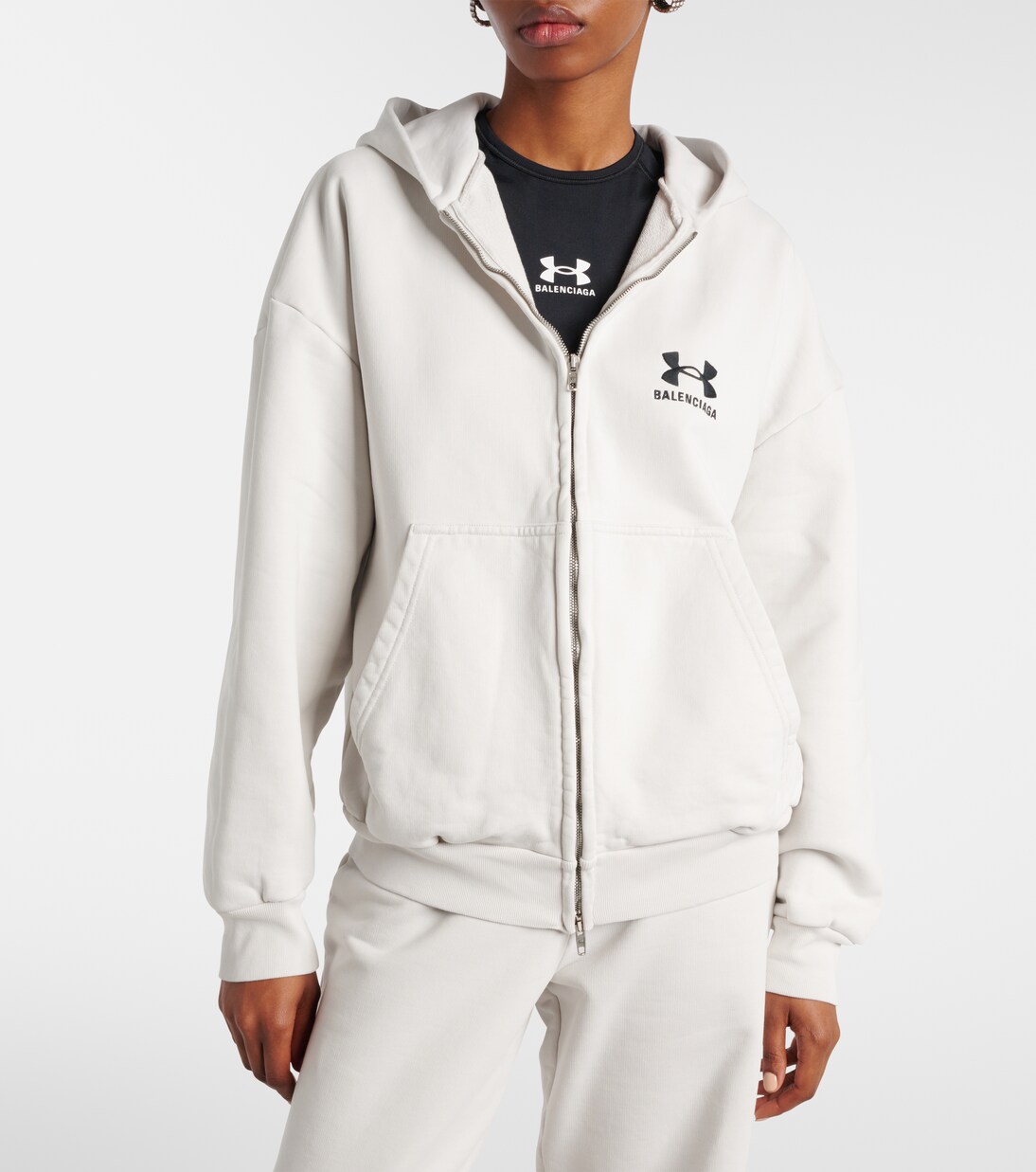 Cotton zip-up hoodie in white - Balenciaga | Mytheresa