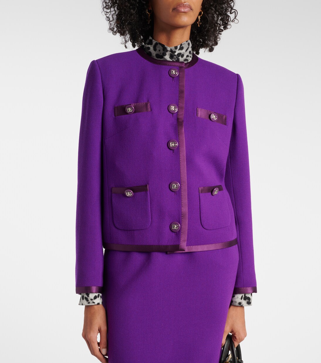 DG satin-trimmed wool-blend crêpe jacket in purple - Dolce Gabbana