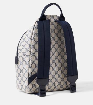 GG Supreme leather-trimmed canvas backpack in grey - Gucci Kids
