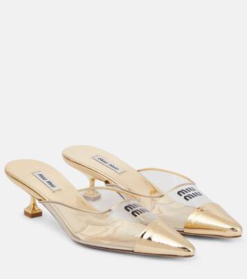 Logo leather and PVC mules in gold - Miu Miu | Mytheresa