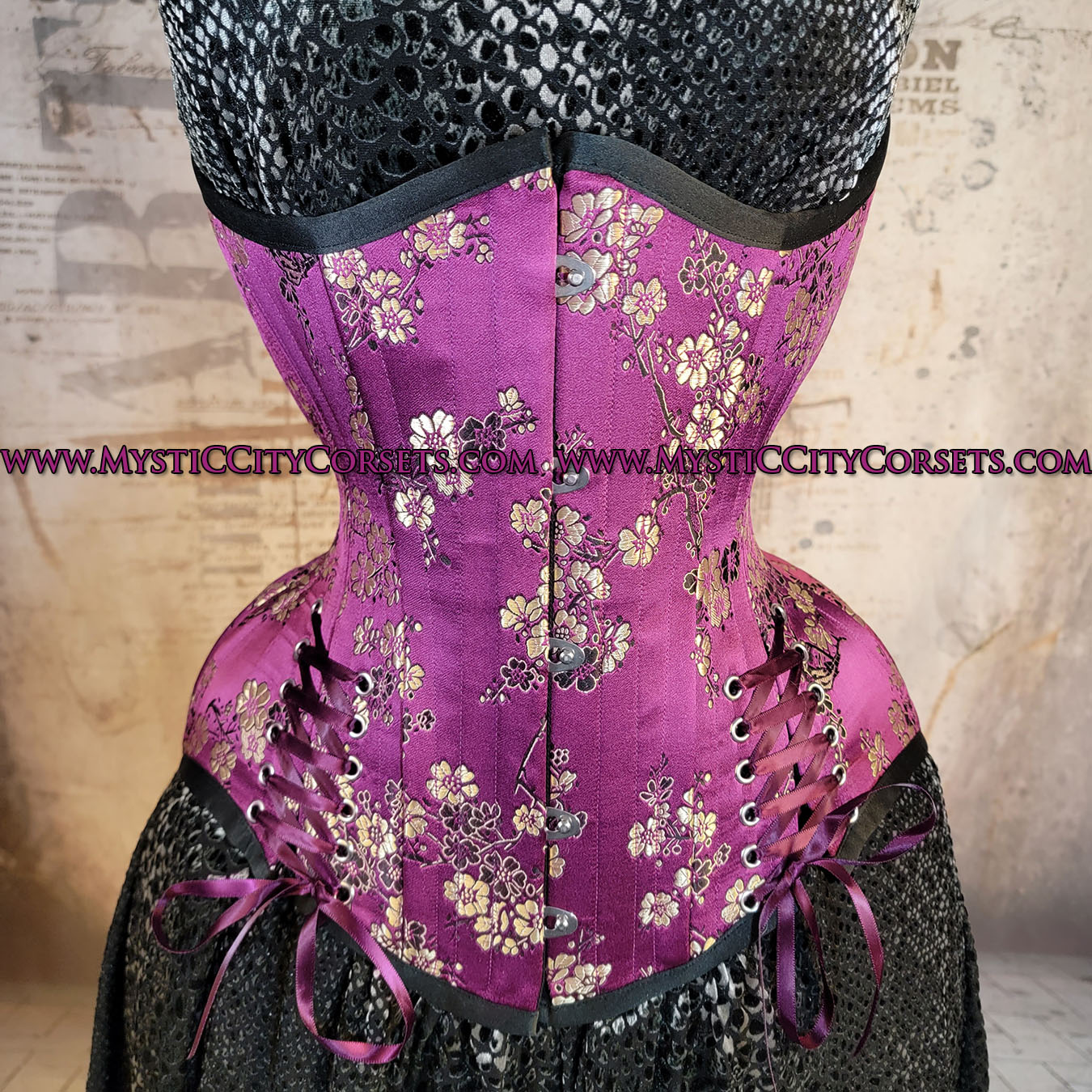 MCC68 Cherry Brocade Hipties Underbust Corset