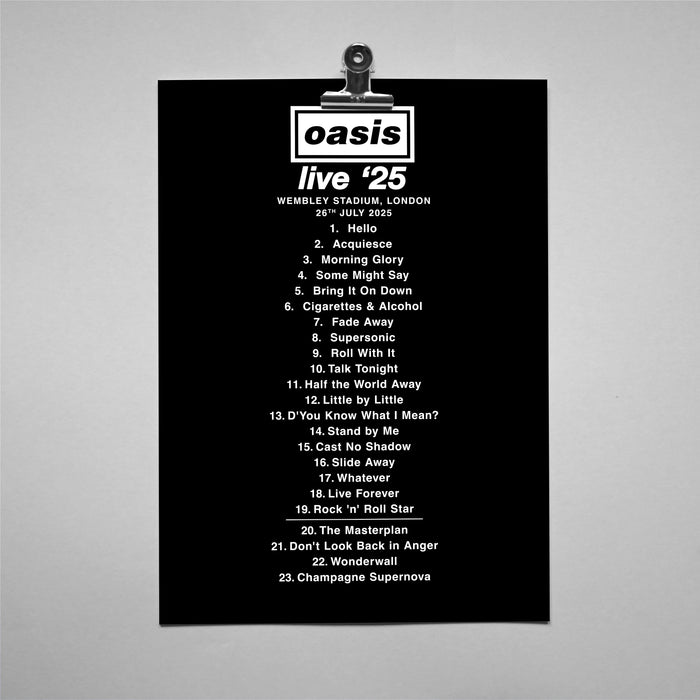 Oasis Setlist Digital Print – Britpop Wall Art for Music Fans