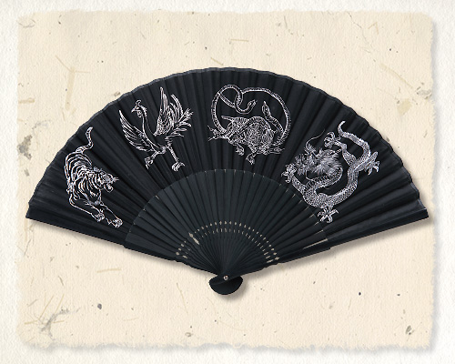 No.5979 黒染 四神相応《和柄扇子》｜ノベルティストア
