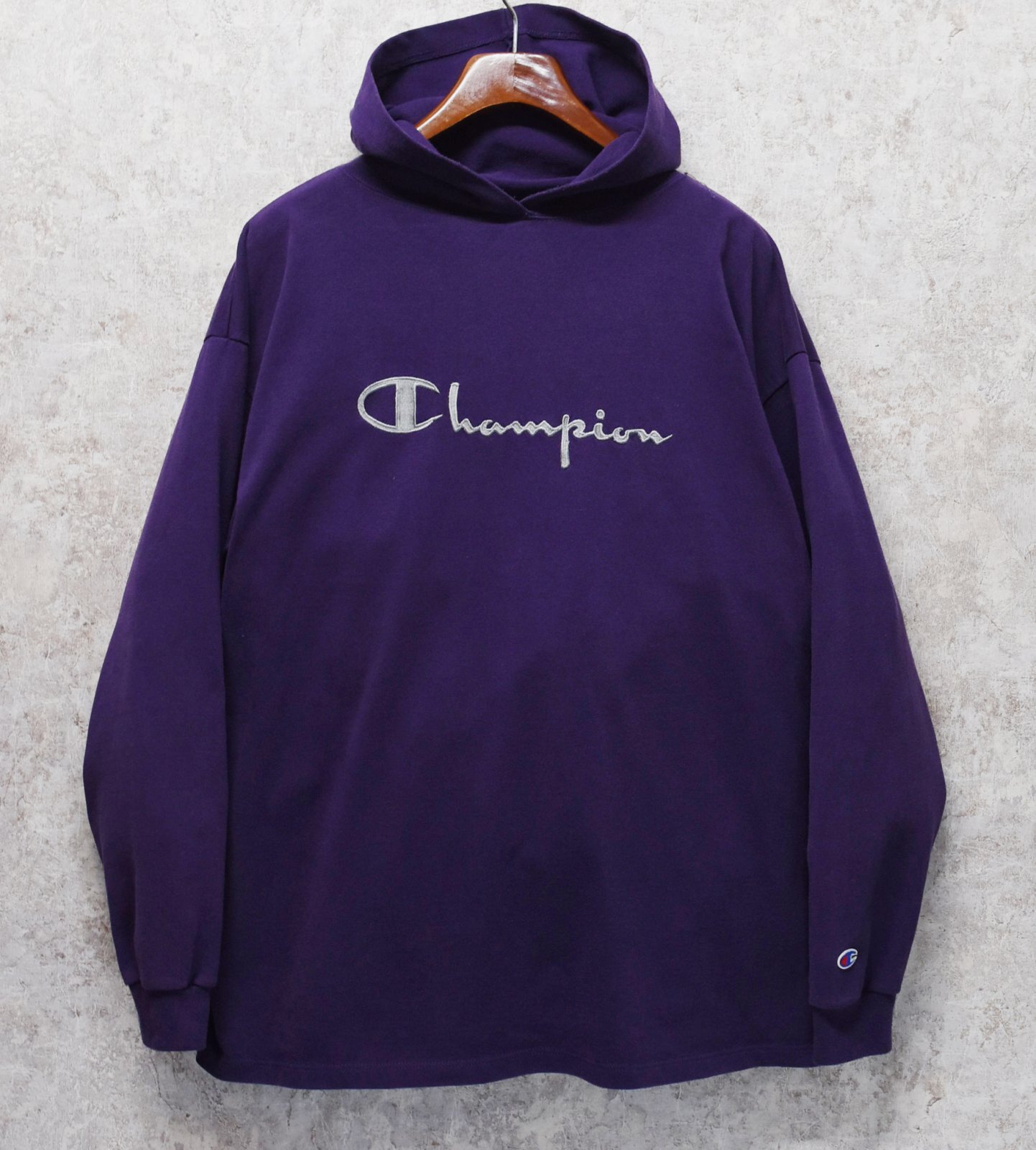 90's USA製【チャンピオン】【Champion】胸刺繍ロゴ【紫】パープル