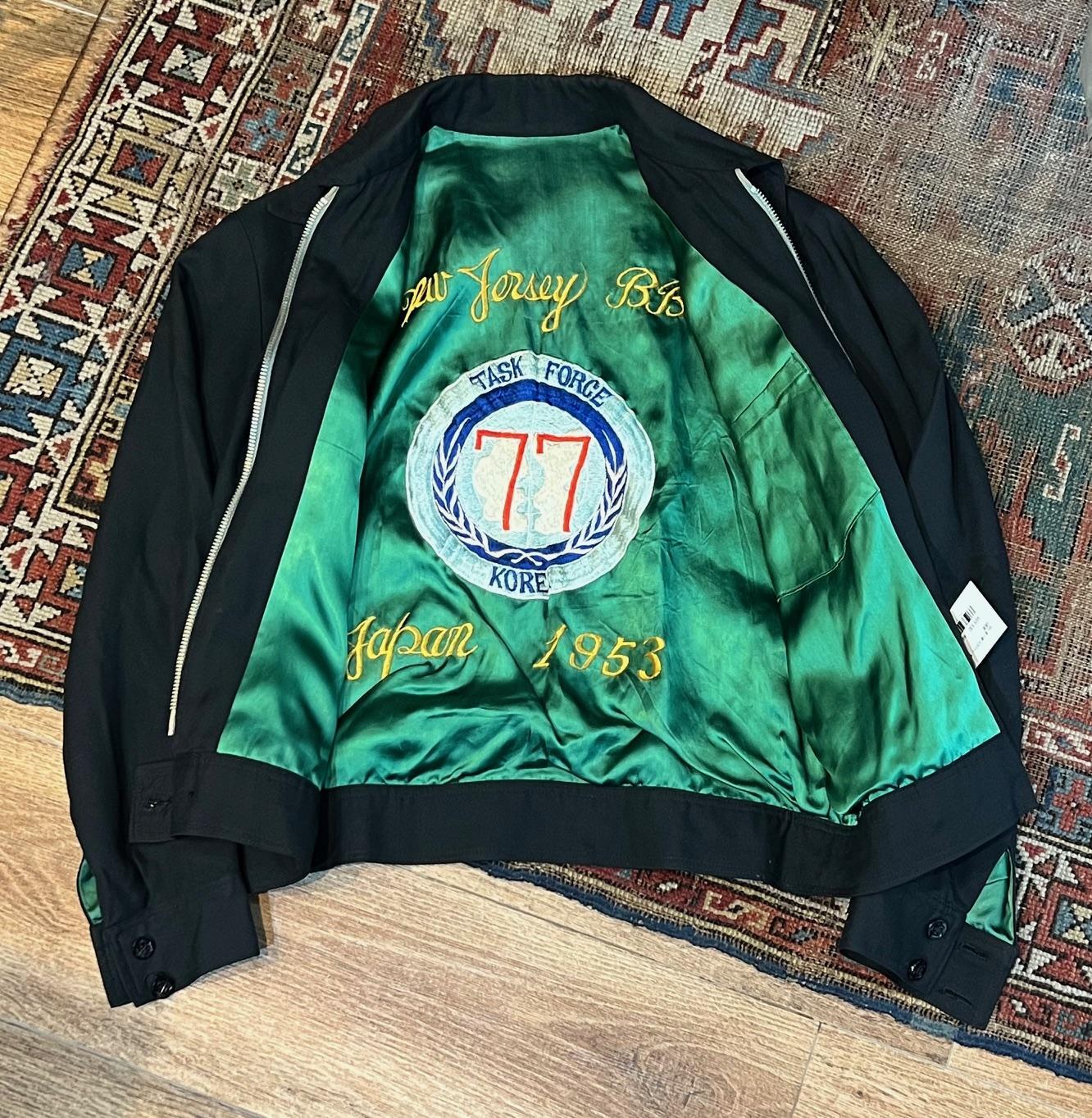 50's【黒×緑】ビンテージ【黒ウール×緑サテン】スーベニアジャケット