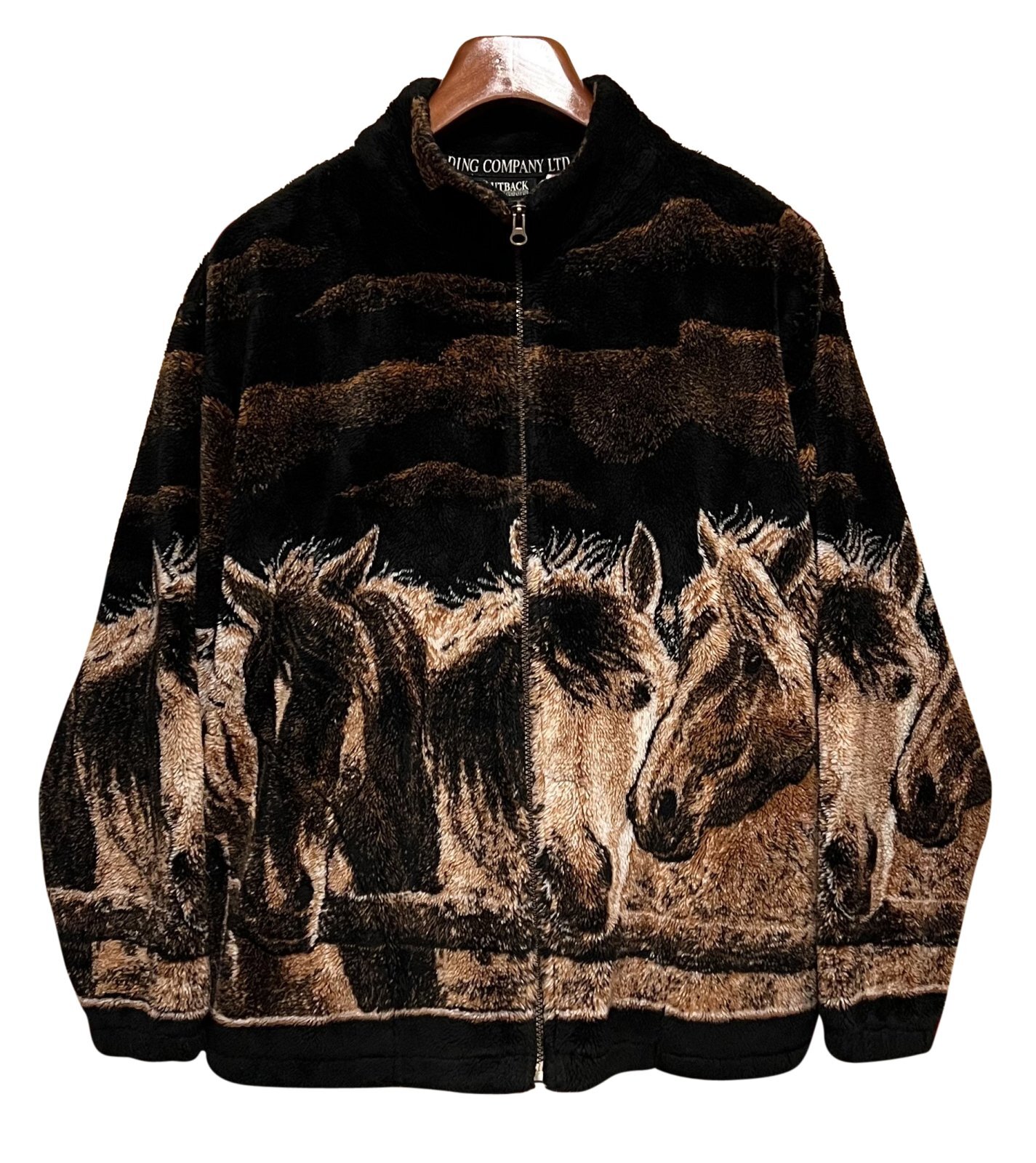 USA製 ビンテージ【OUTBACK】【馬】総柄【プリント】【フリース