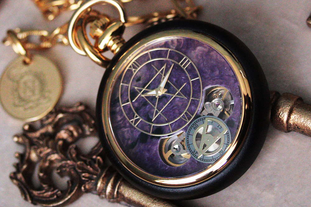 POCKET WATCH MODEL 懐中時計/チャロアイト 45mm 天然木ケース 天然石