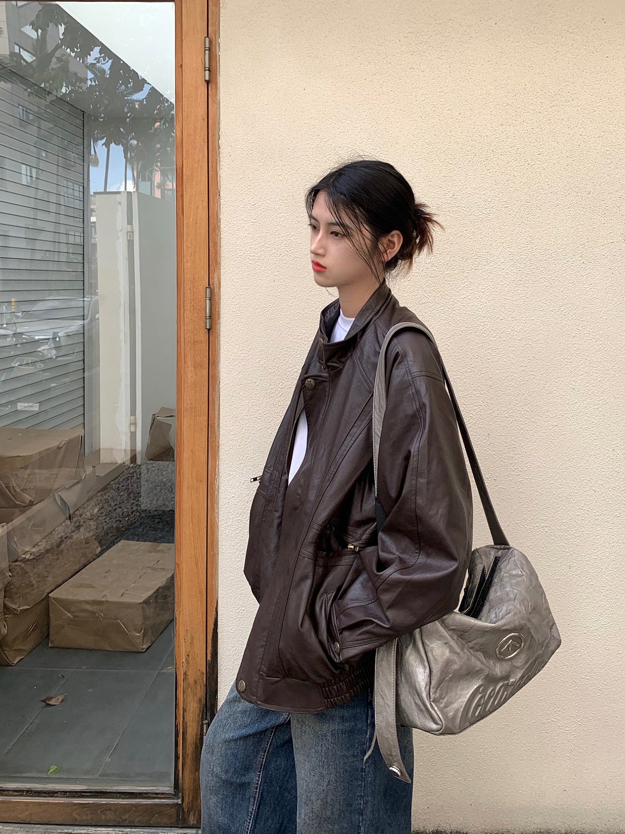 ビンテージスタンドカラーレザージャケット N123