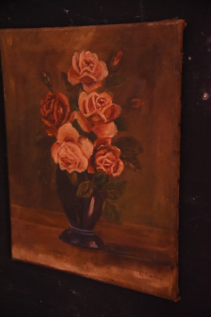 風合いある色彩豊かな花の油絵