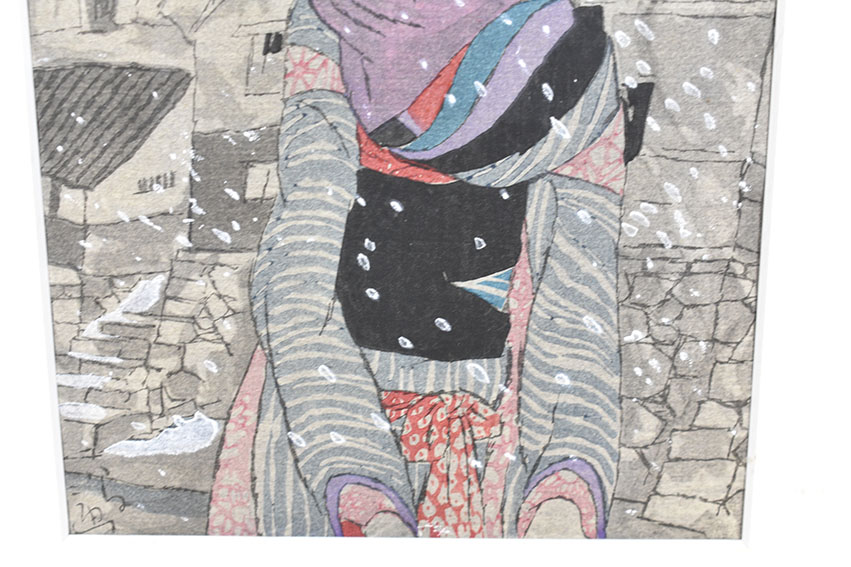 竹久夢二版画額「雪の夜の伝説」 | Natsume Books