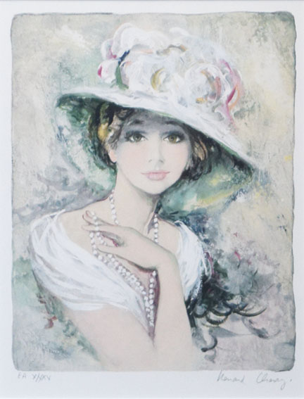 ベルナール・シャロワ、「野原で読書」、希少画集・額装画 ベルナール