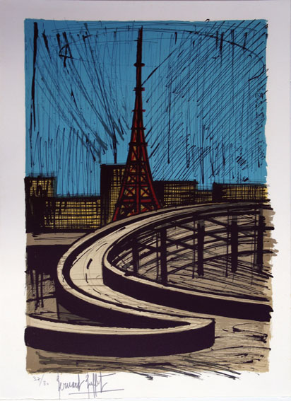 ベルナール・ビュッフェ版画額「La Tour Eiffel et L'Autoroute,Tokyo