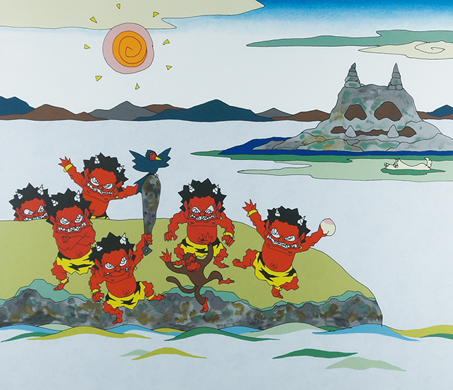 瀧下和之版画額「桃太郎図鬼ヶ島で鬼退治。」 | Natsume Books
