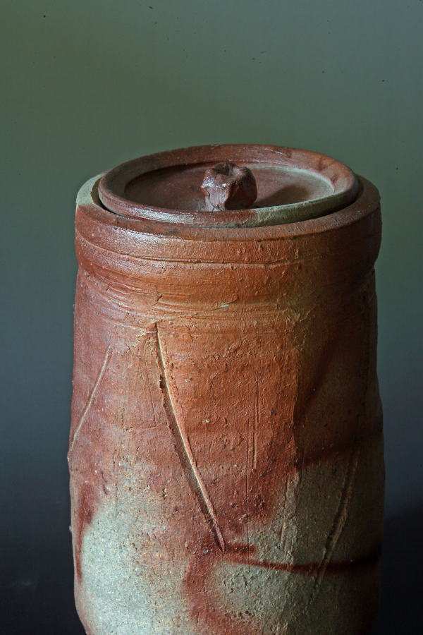 森青史 備前火襷細水指/花入（箱付） Bizen hidasuki hoso-mizusashi