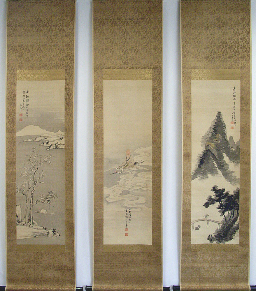 真作】掛軸 翡翠と鮎図 水辺の景 彩色日本画 落款印章あり 古美術 U13