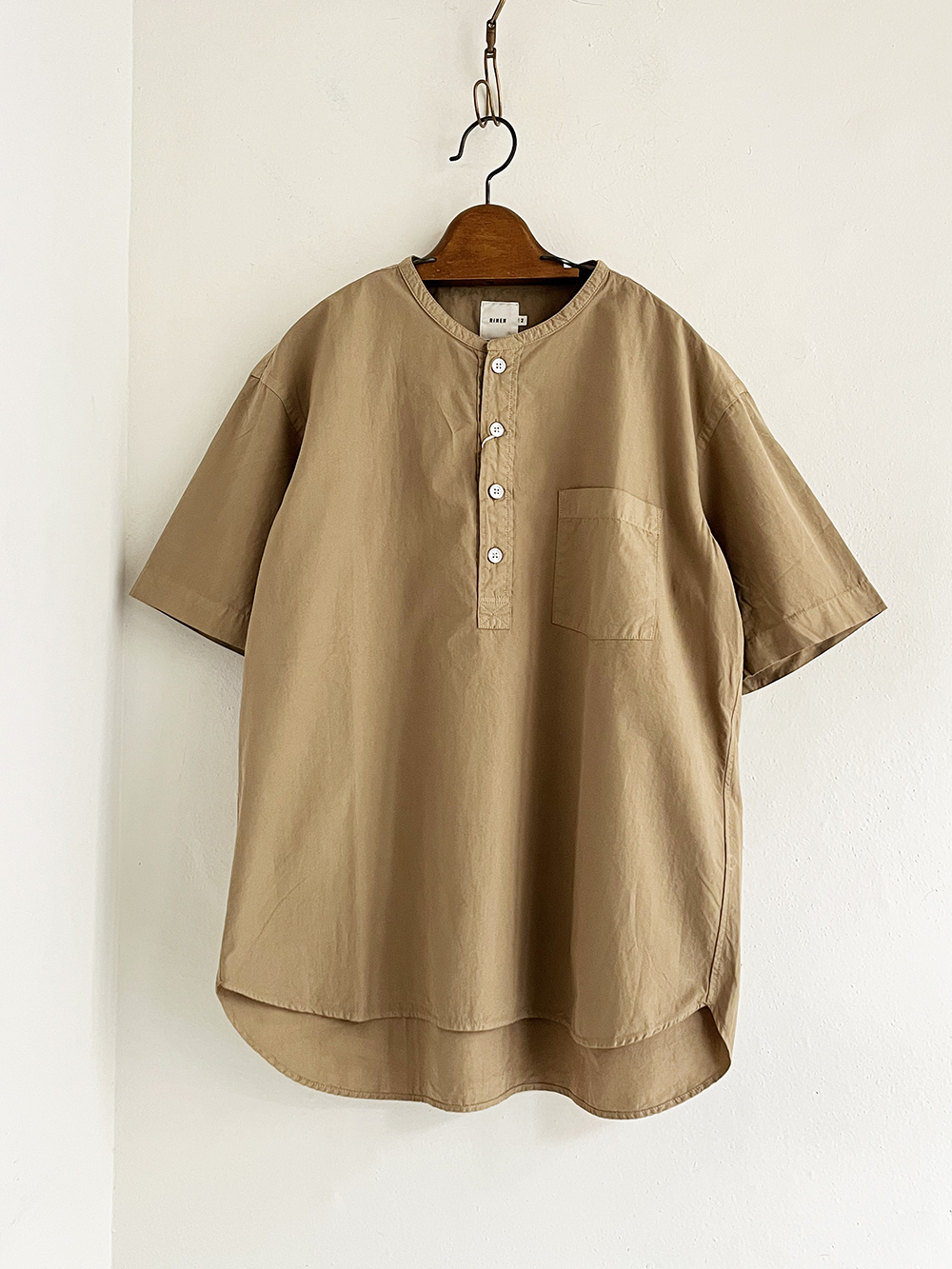 RINEN _ 80/2ブロード半袖プルオーバーバンドカラーシャツ / Beige 2 | R1