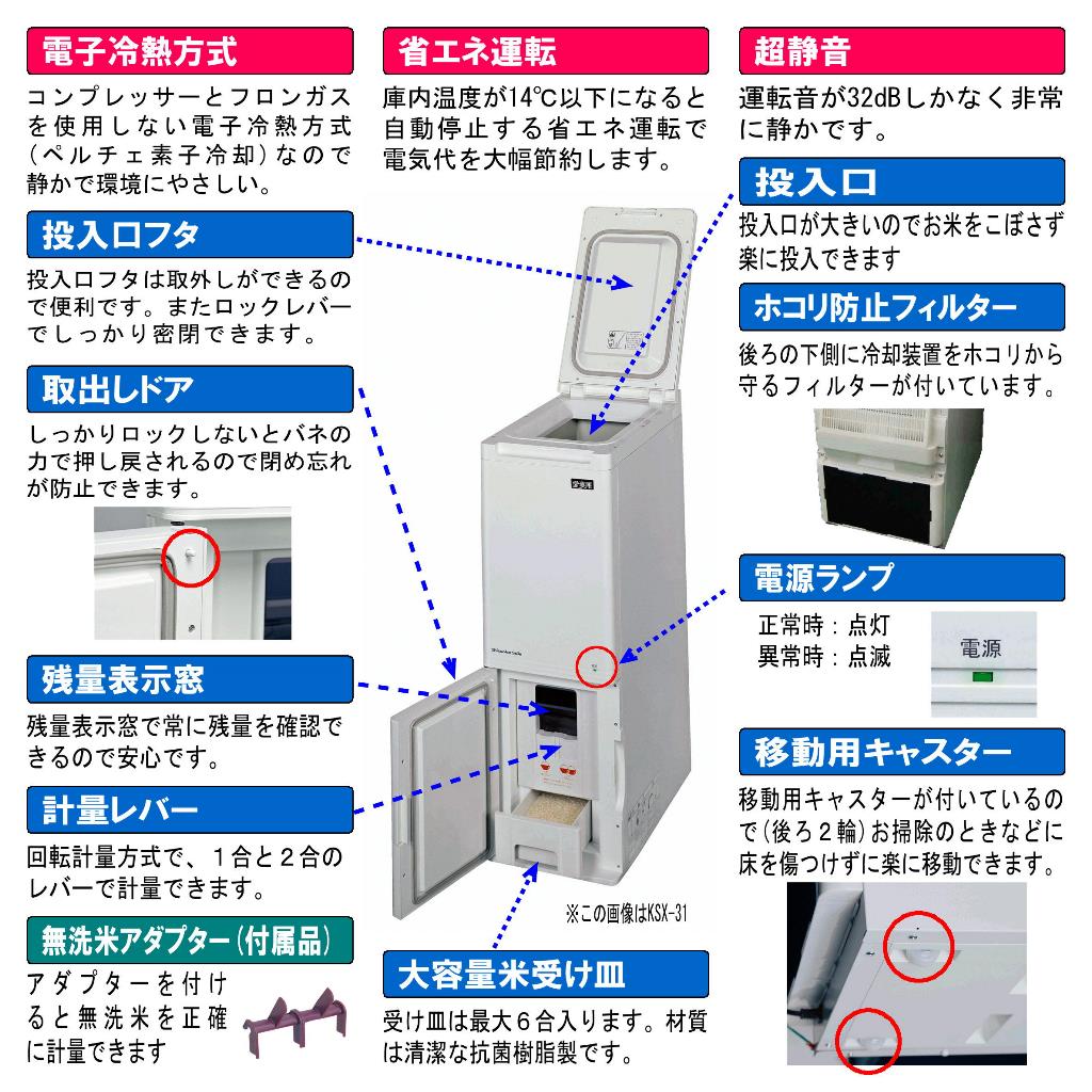静岡製機保冷米びつ 愛妻庫 KSX-31｜白米31kg収納｜白米を冷やして保存