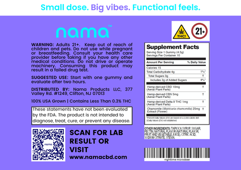 Nighttime Microdosed THC Gummies With CBD, CBN, and Chamomile