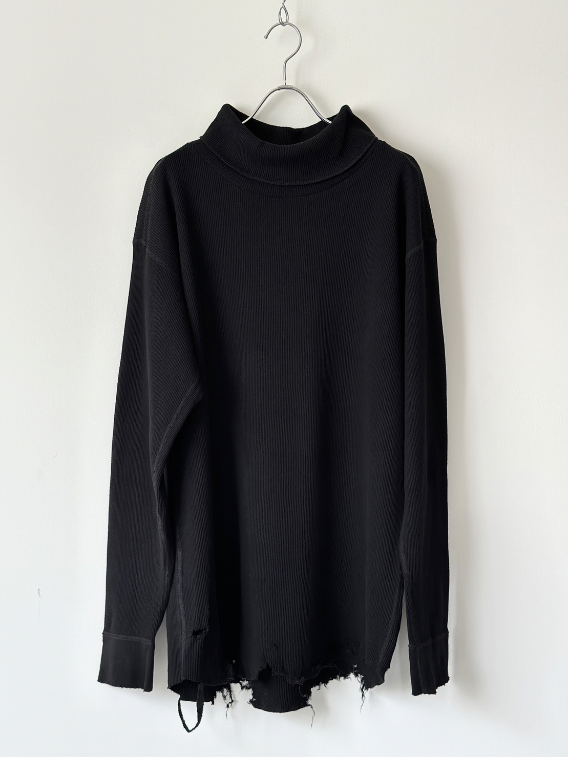 ANCELLM（アンセルム） DAMAGE WAFFLE CREW HI-NECK LS T-SHIRT (black