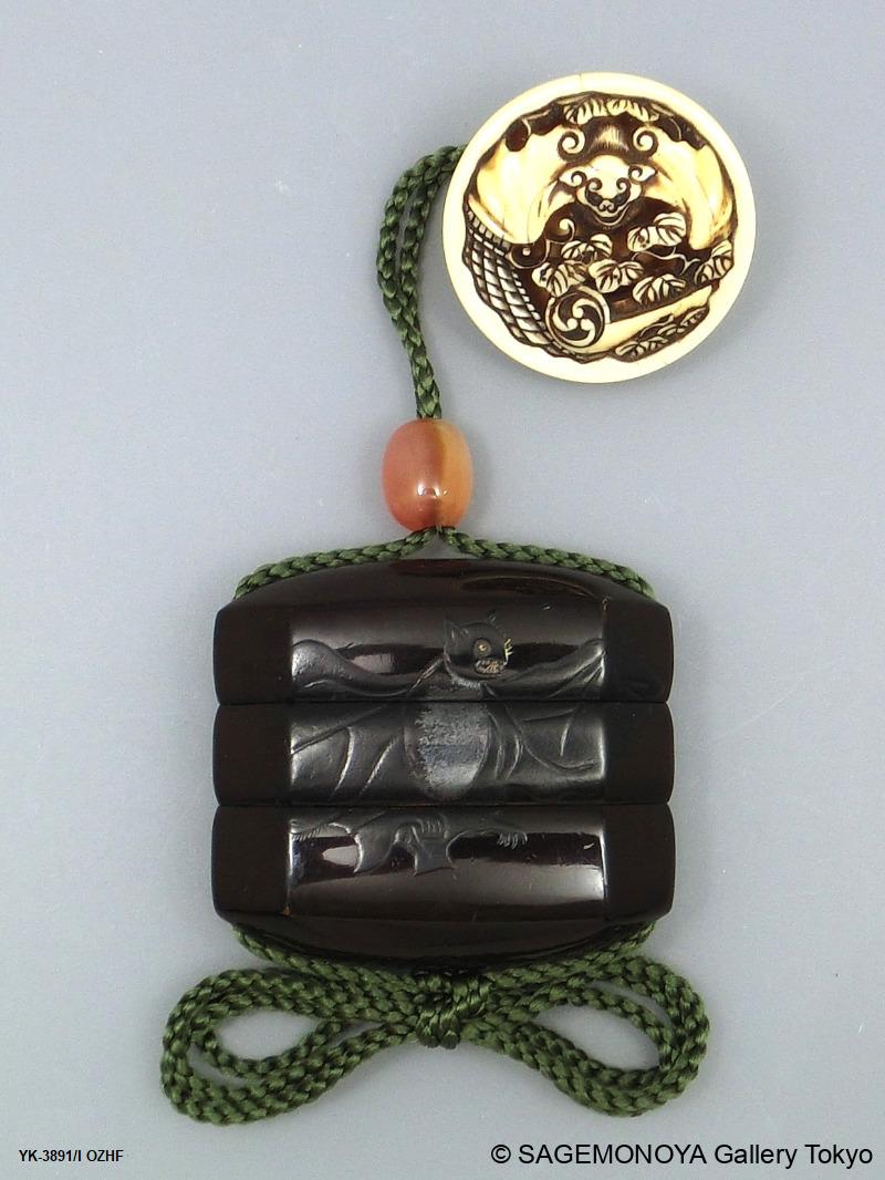 時代物 波に鶴 蒔絵印籠 根付 時代物 波に鶴 蒔絵印籠 根付