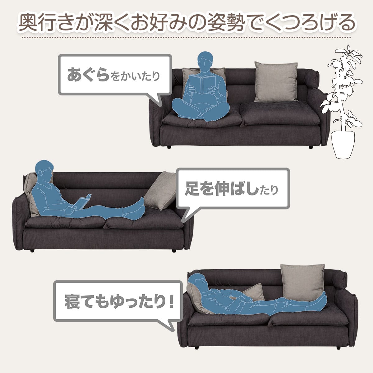 3人掛けソファ 布張りタイプ (ソフティーナKD DGY) | ニトリネット