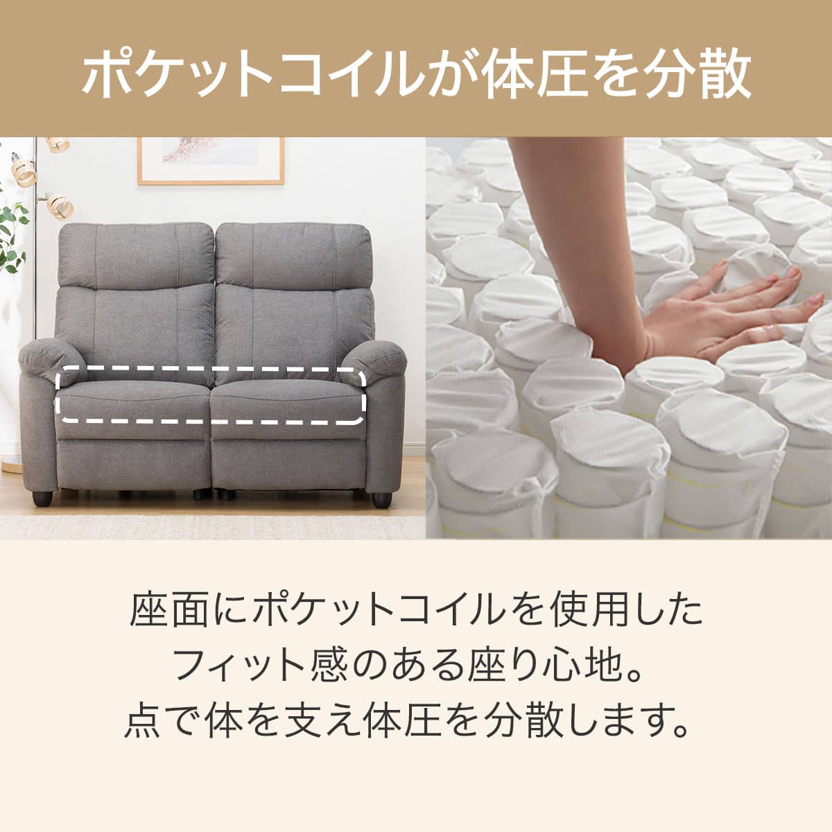 2人掛け電動リクライニングソファ 布張りタイプ (グラッゼ GY