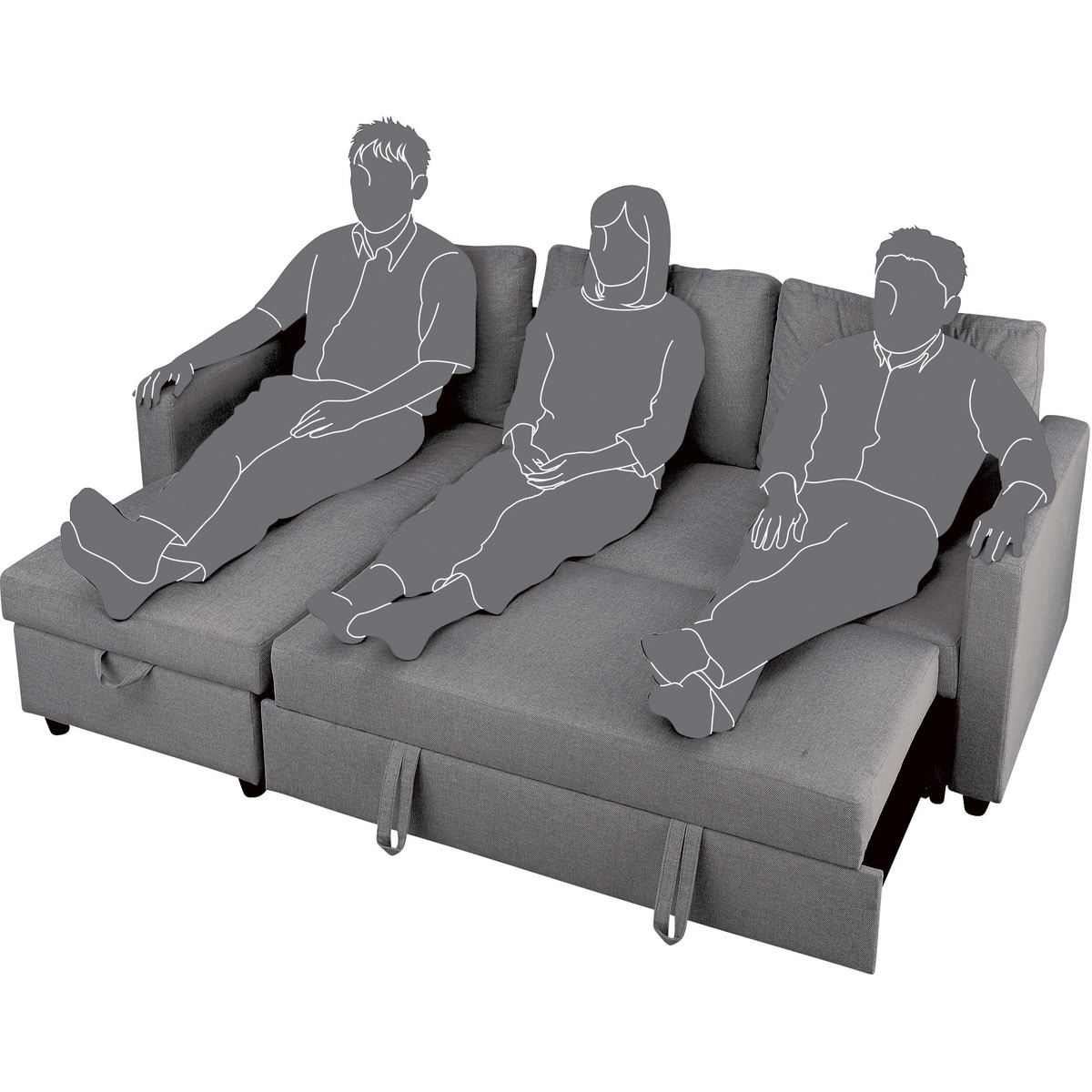 収納付きカウチソファベッド 布張りタイプ (ノアーク2 撥水加工 DGY