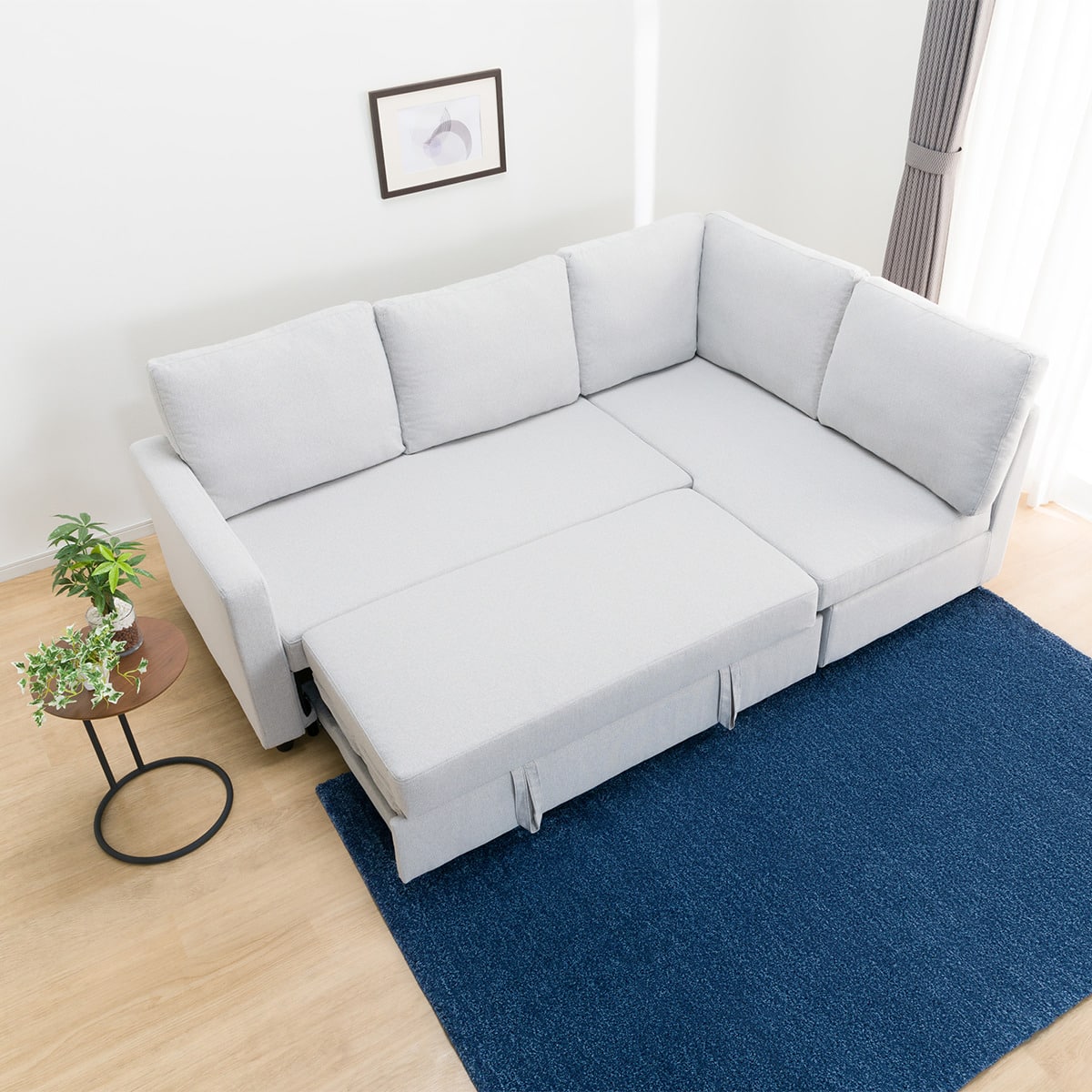 収納付きコーナーソファベッド 布張りタイプ (ノアーク2 左コーナー GY