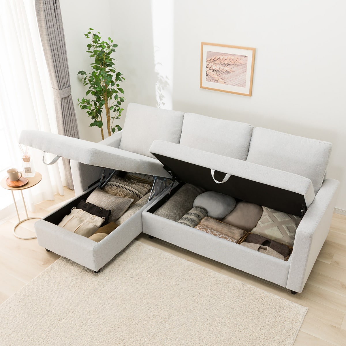 カウチソファ 収納付き 布張りタイプ (ノアーク2 GY) | ニトリネット