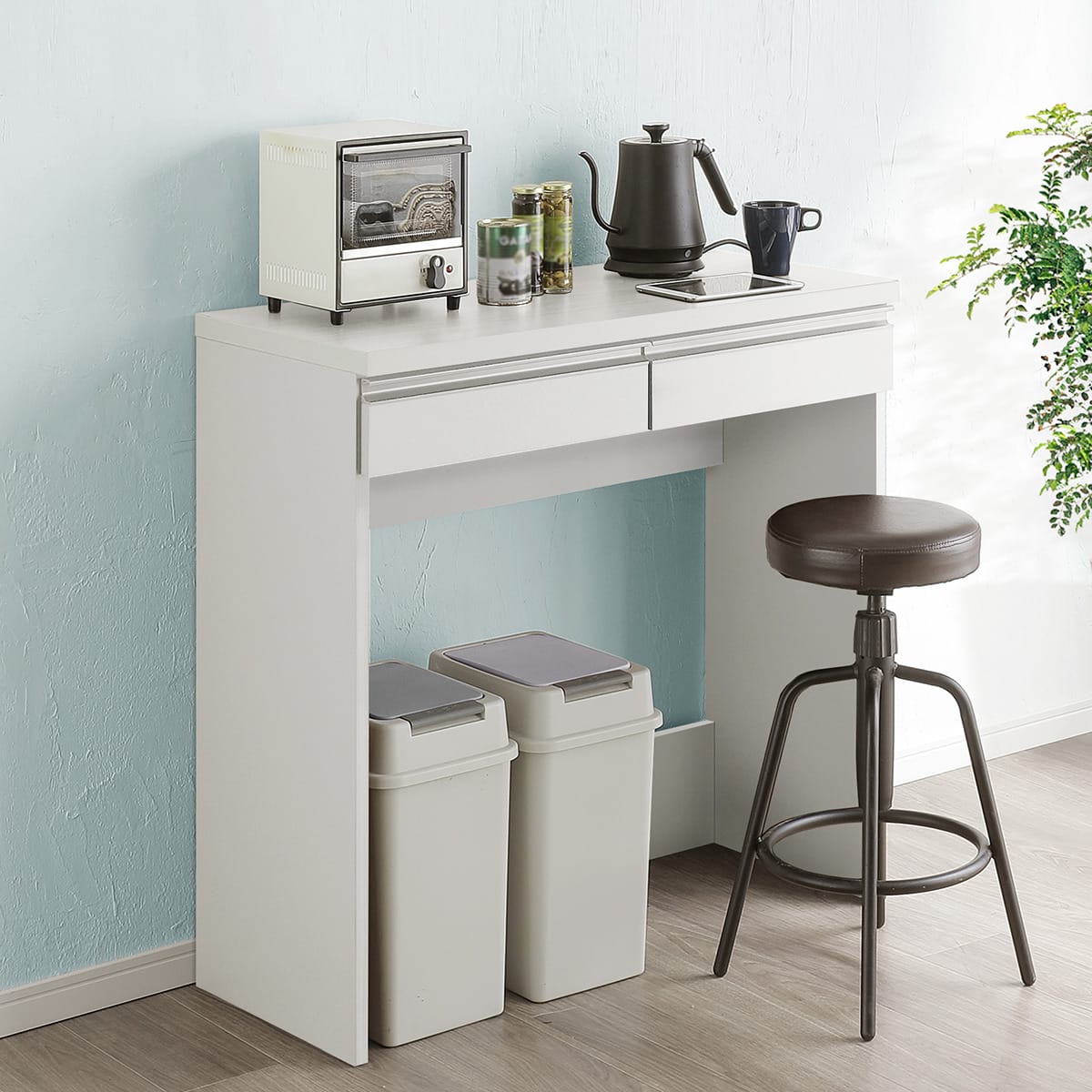 すっきり片付くオープン収納カウンター (幅90cm WH) | ニトリネット