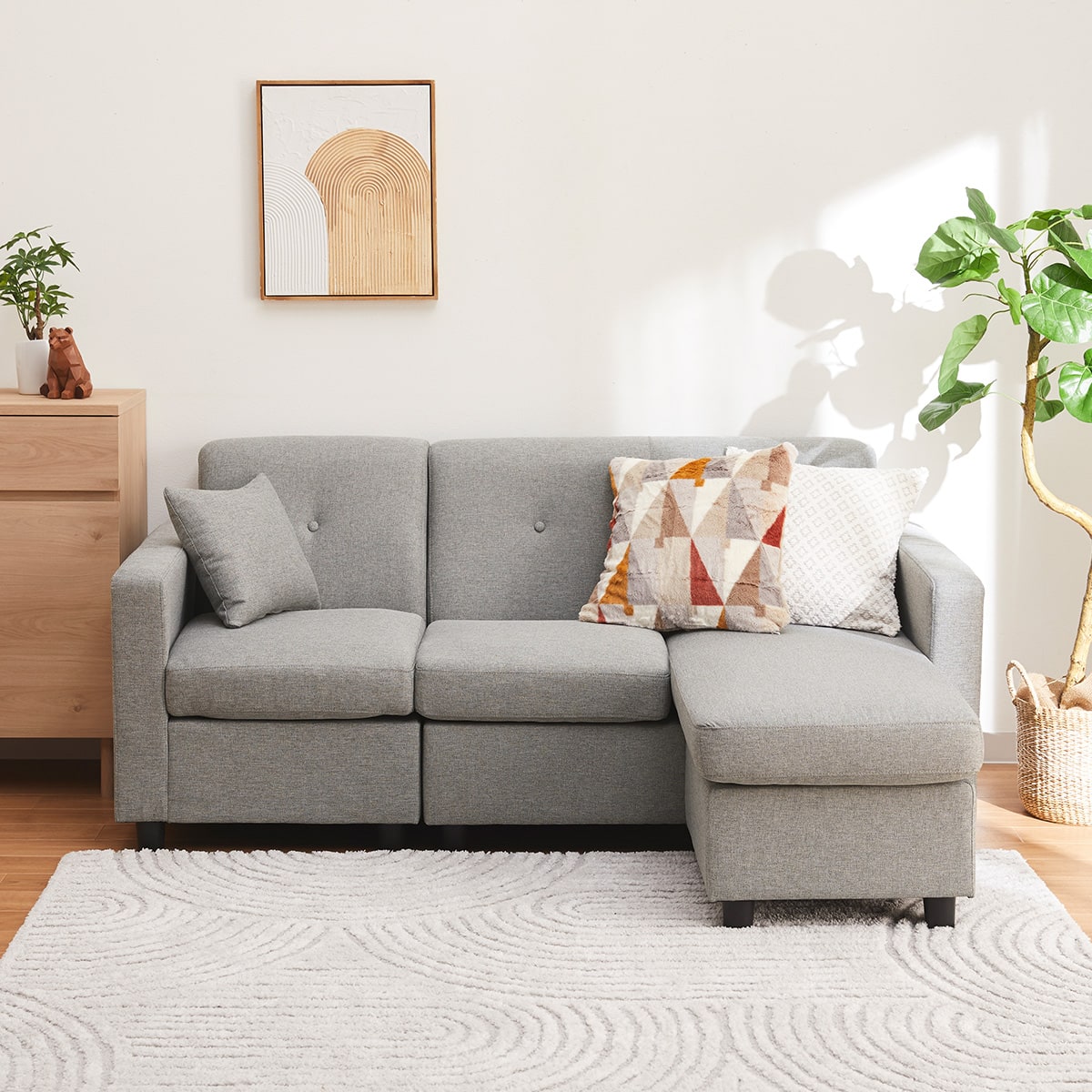 コンパクトポケットコイルカウチソファ 布張りタイプ (M-155 GY