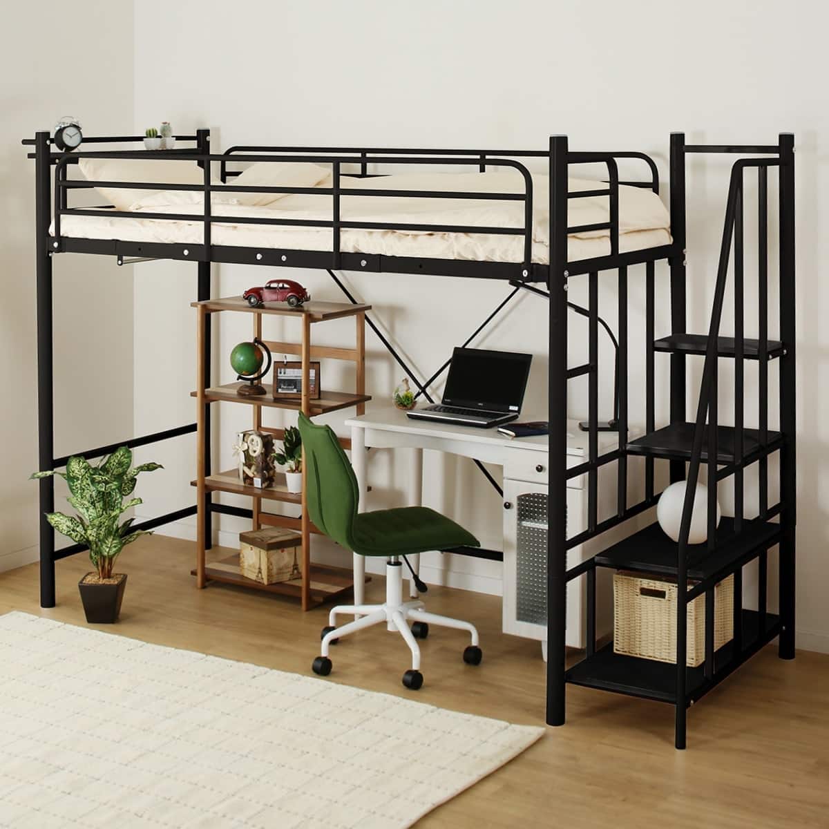 高さ2段階式階段付きロフトベッド(BK) | ニトリネット【公式】 家具